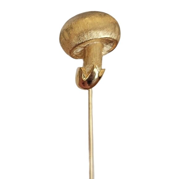 Trifari Crown Over T Gold Tone Mushroom Stick Lapel Pin, Signed K152 - Picture 2 of 9